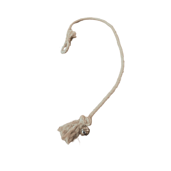 Corde Un Nœud Clochette SON pet : jouet corde beige avec nœud et clochette, pour stimuler les moments de jeu du chat.