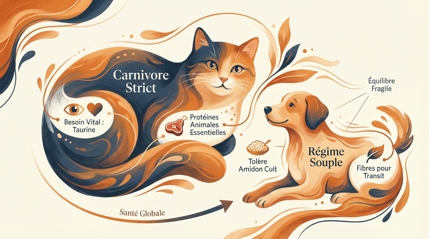 Comparaison nutritionnelle chien et chat
